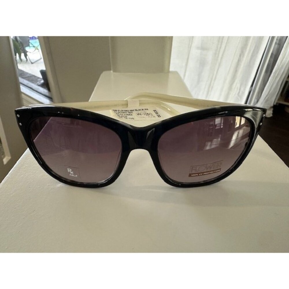 Flower FLR1003 Rx'able Frame Sunglasses Sophie Black Cream 55-18-135 Cat Eye New